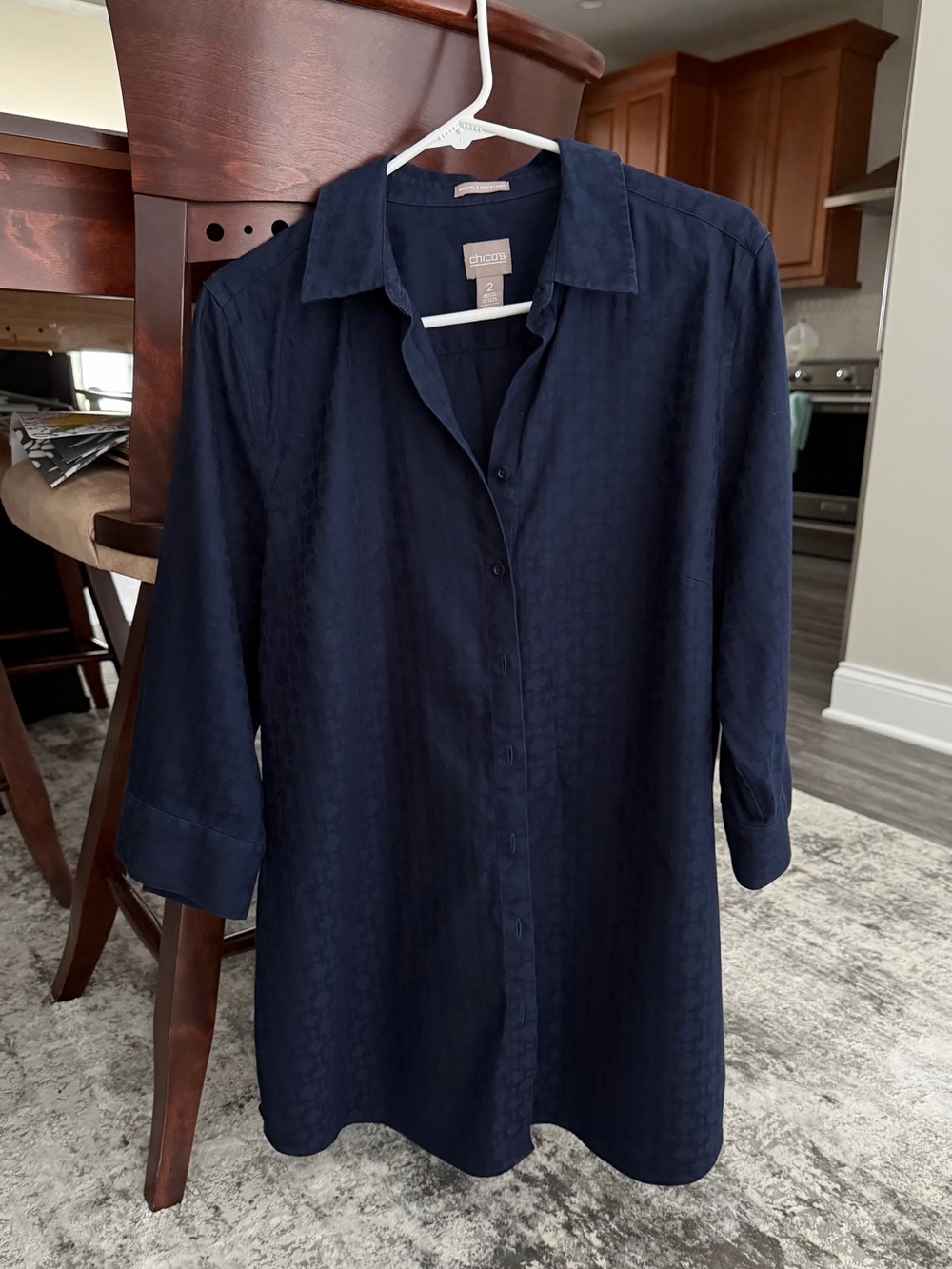 Chico's Navy Jacquard Button-Down Shirt